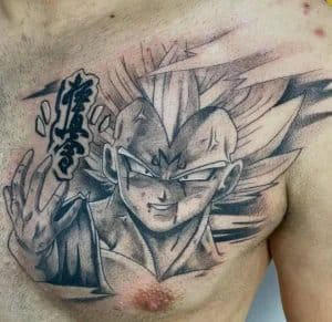 Hình xăm Vegeta kèm dòng chữ tiếng Nhật được các tín đồ của "Bảy viên ngọc rồng" yêu thích xăm lên người