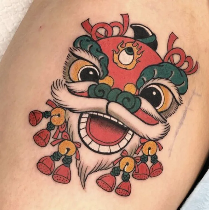 Tattoo hình xăm đầu lân mini dễ thương