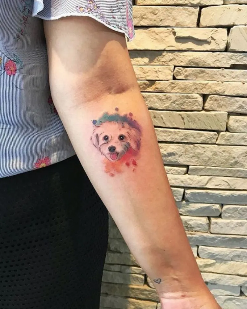 tattoo mini mặt con chó cưng của chị khách