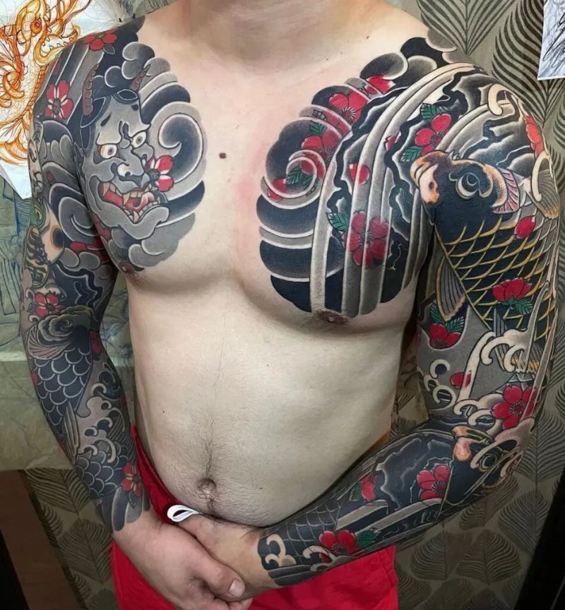 Hình xăm cá Koi phong cách Irezumi Nhật Bản