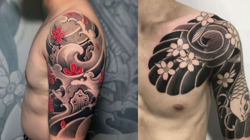 Bờ vai trở nên quyến rũ hơn nhờ hình xăm Nhật cổ đầy màu sắc và chi tiết. Hình xăm ở bả vai gợi cảm giác như đang mang trên mình một mảnh văn hóa cổ xưa