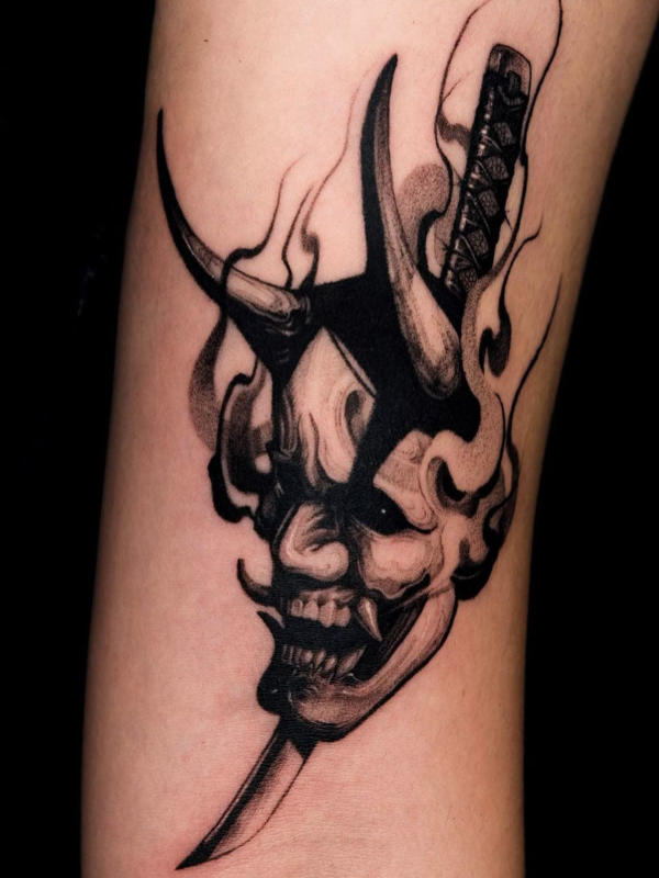 Quỷ Hannya với nét mặt ghen tuông đặc trưng, sừng cong và màu sắc như đỏ hoặc đen, phù hợp cho cả nam và nữ, mang lại vẻ bí ẩn